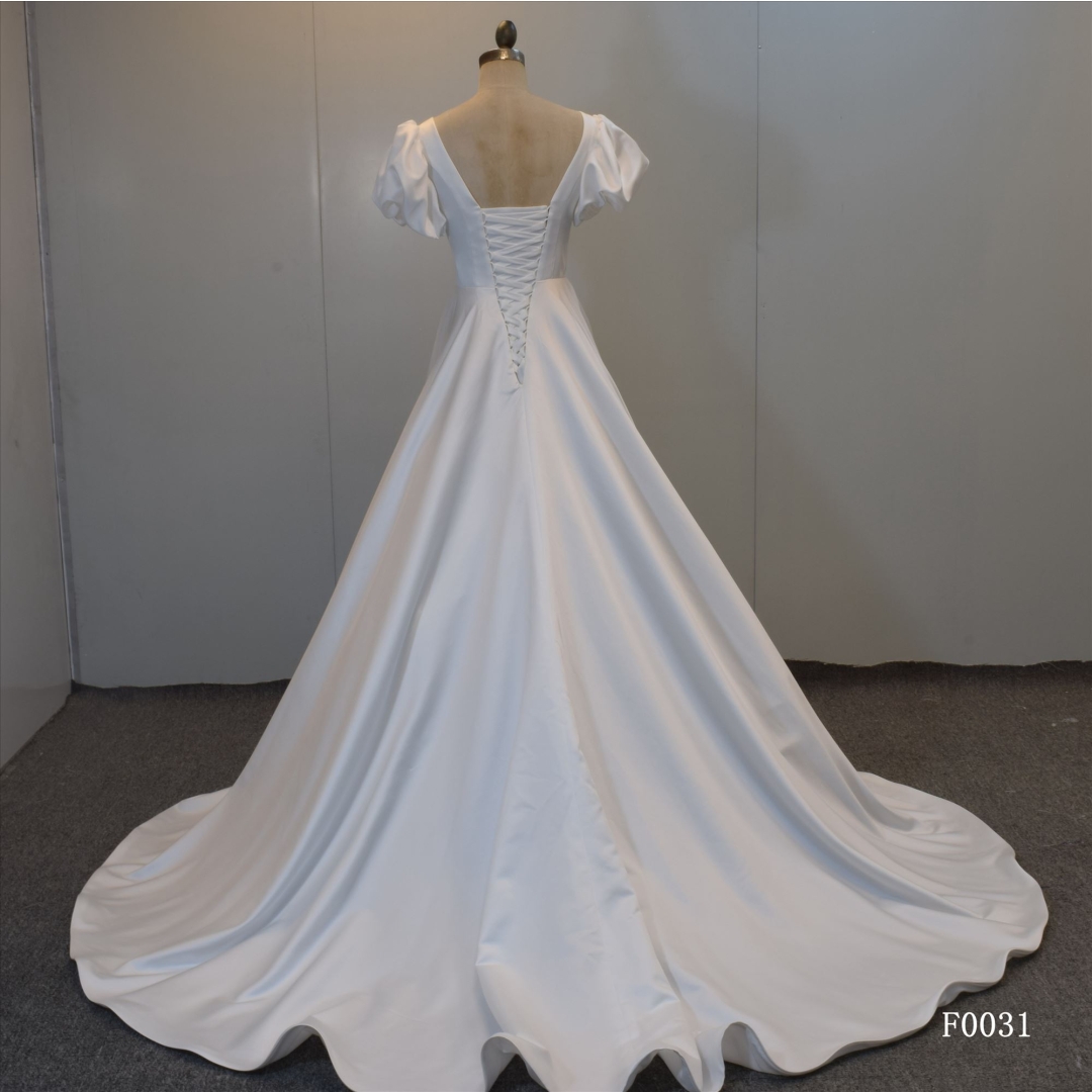 Short Sleeves Satin Wholesale wedding dress Lace Up bridal dress