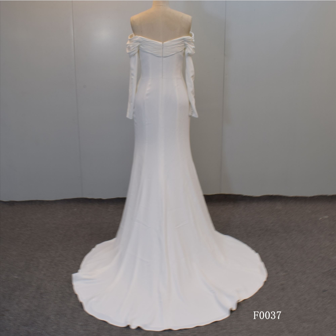Off Shoulder Long Sleeves A Line Bridal Gown Hot Sell Women Wedding Dress