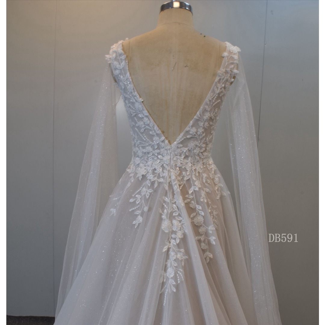 Deep V Neckline GuangZhou Factory Made Bridal Gown A Line Bridal Dress