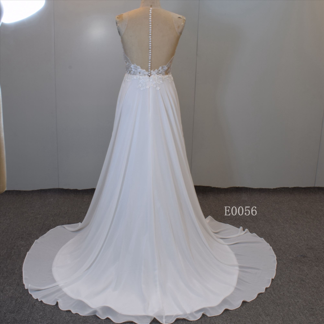 Chiffon A line Nude Back  bridal gown model design make in Guangzhou bridal gown
