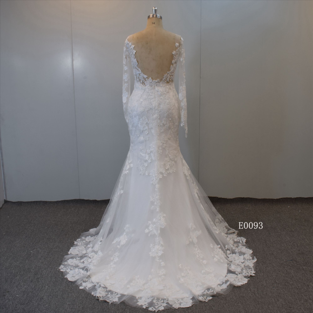 Long Sleeves Wedding Dress With Detachable Train Bridal Gown for Women