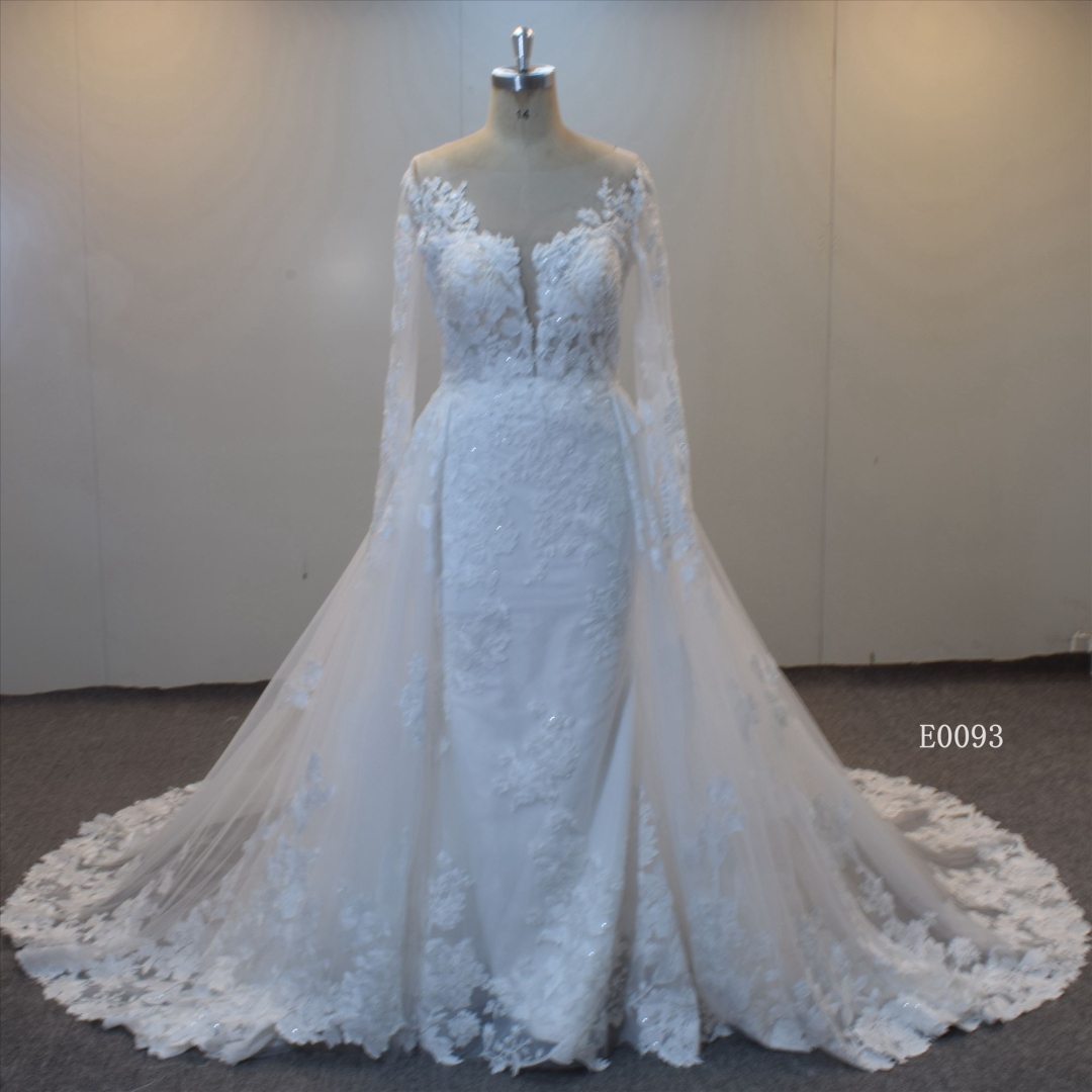 Long Sleeves Wedding Dress With Detachable Train Bridal Gown for Women