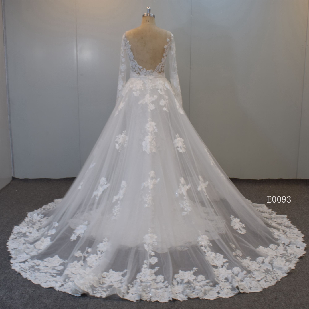 Long Sleeves Wedding Dress With Detachable Train Bridal Gown for Women