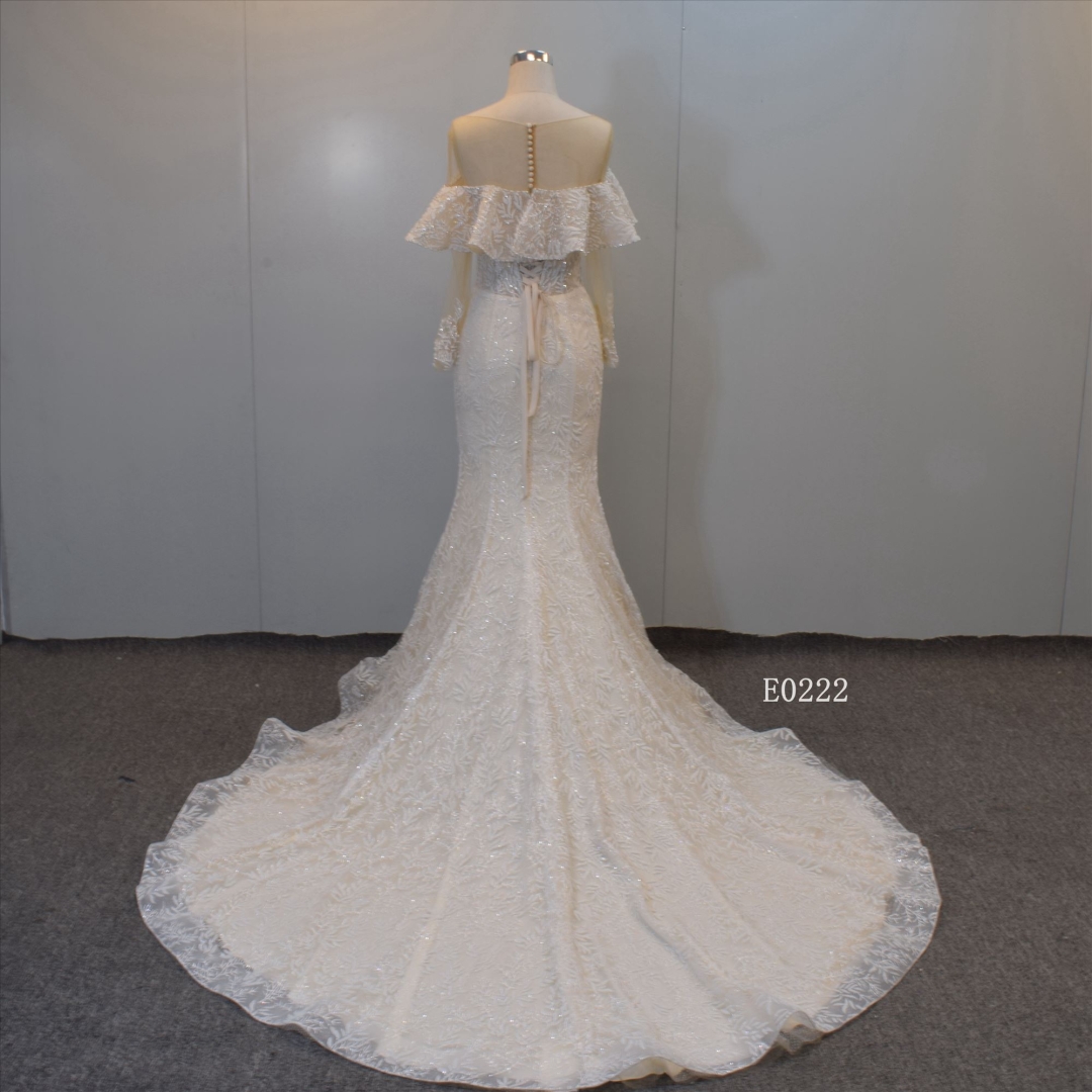 Detachable Neckline Bridal Gown Long Sleeves Mermaid Wedding Gown