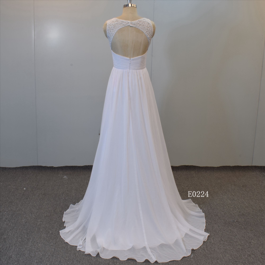 Guangzhou Factory A Line Wedding Dress Lace Chiffon Bridal Dress Wedding Dress