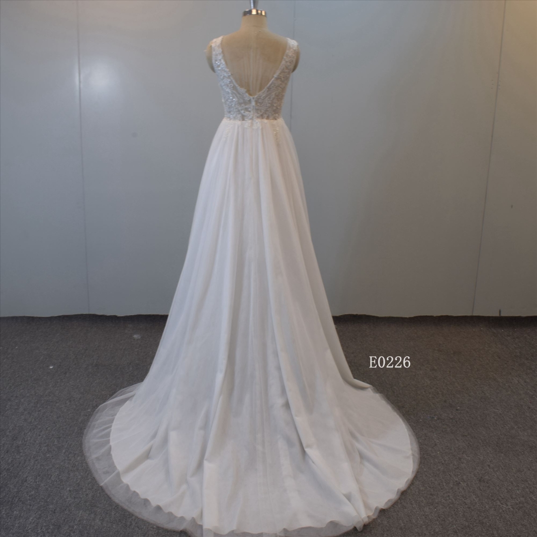 A Line Bridal Gown Guangzhou Dresses V Neckline Wedding Gown