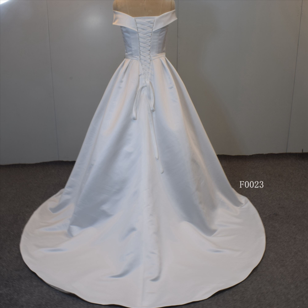 Satin Ball Gown Wedding Dress With Beading Sash Off Shoulder  Bridal dress