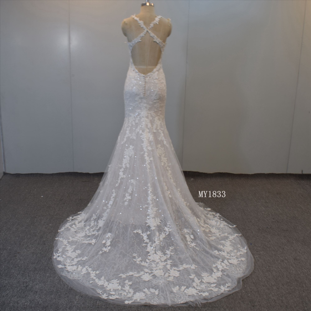 Beading Wedding Dress With Cross Back  Bridal Gown Mermaid Bridal Dress