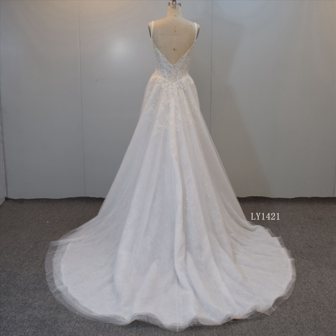 V Neckline Wedding Gown Shining A Line Bridal Gown Wholesale Dresses