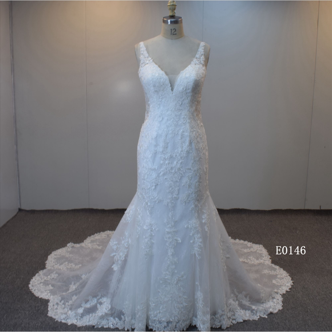 V-neck Bridal Gown Mermaid Bridal Dress Made In Guangzhou