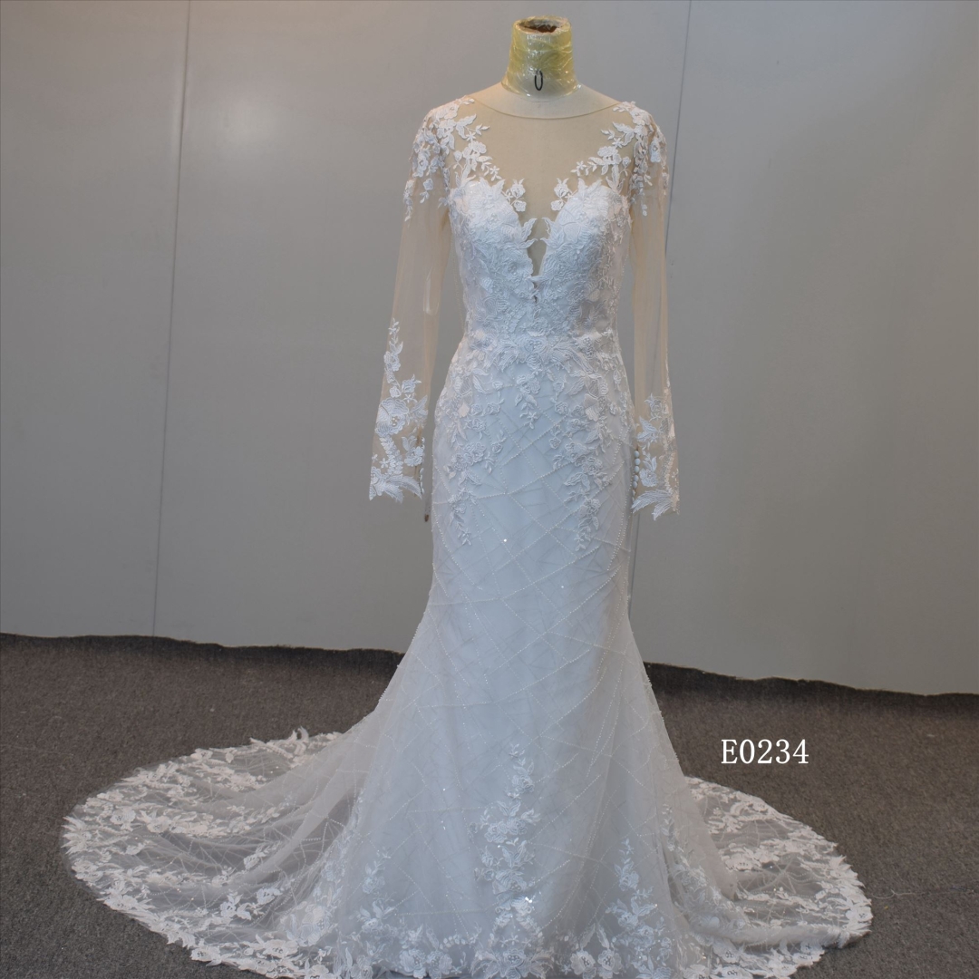 Long Sleeves Tulle Bridal Dress Mermaid Wedding Dress For Women