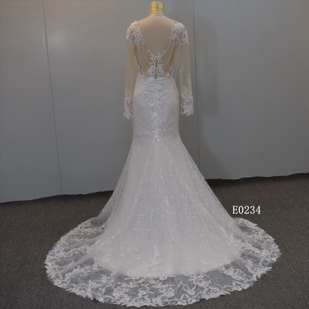 Long Sleeves Tulle Bridal Dress Mermaid Wedding Dress For Women
