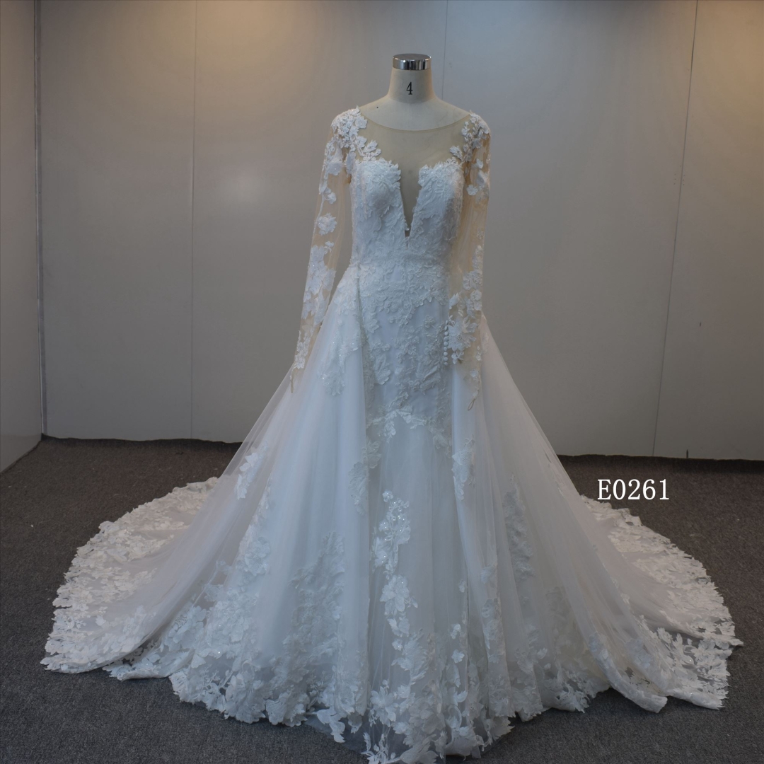 2021 Custom Mermaid With Long Sleeves Tulle Bridal Dress For Women