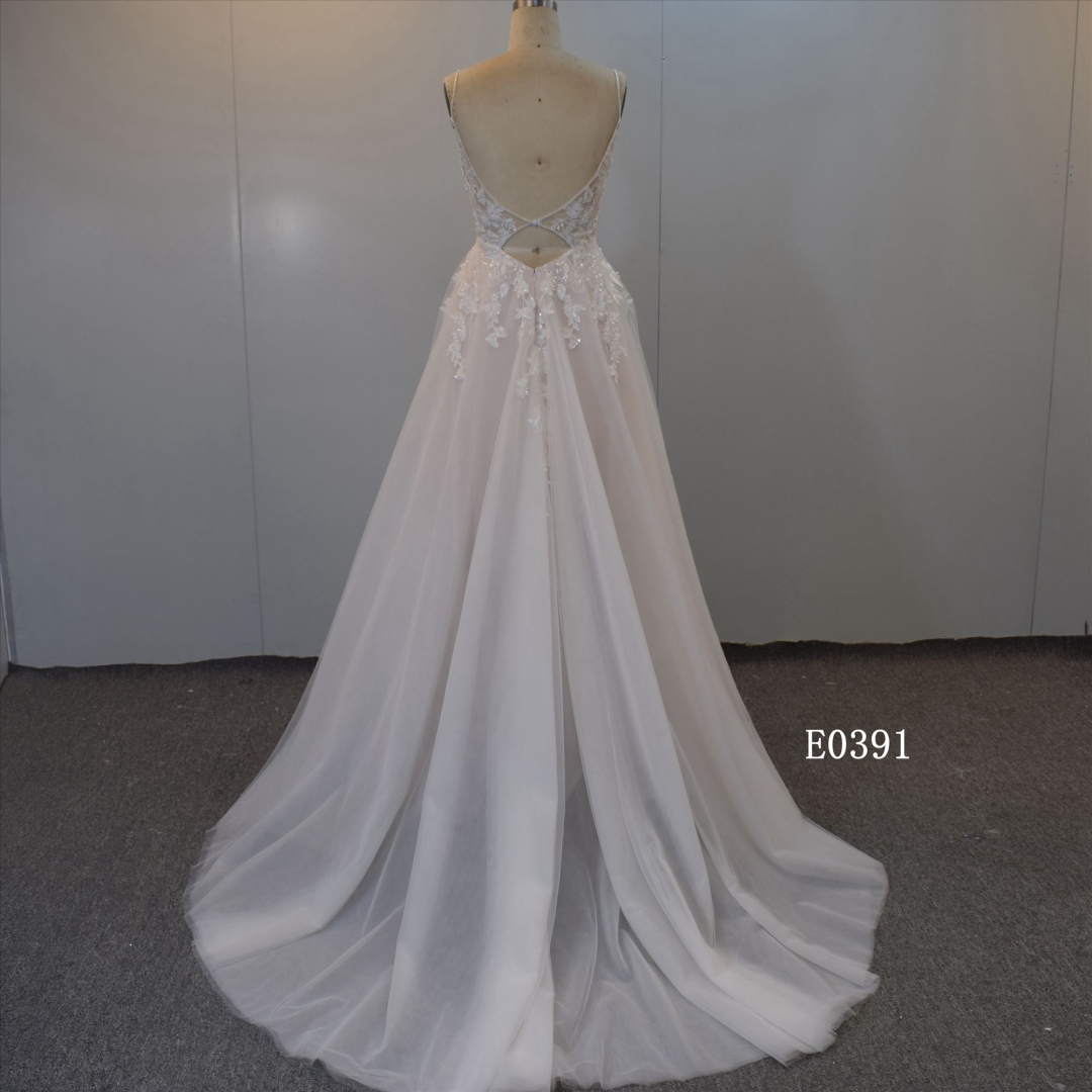 Custom Sexy Sleeveless Tulle Bridal Dress With Train Wedding Dress From China