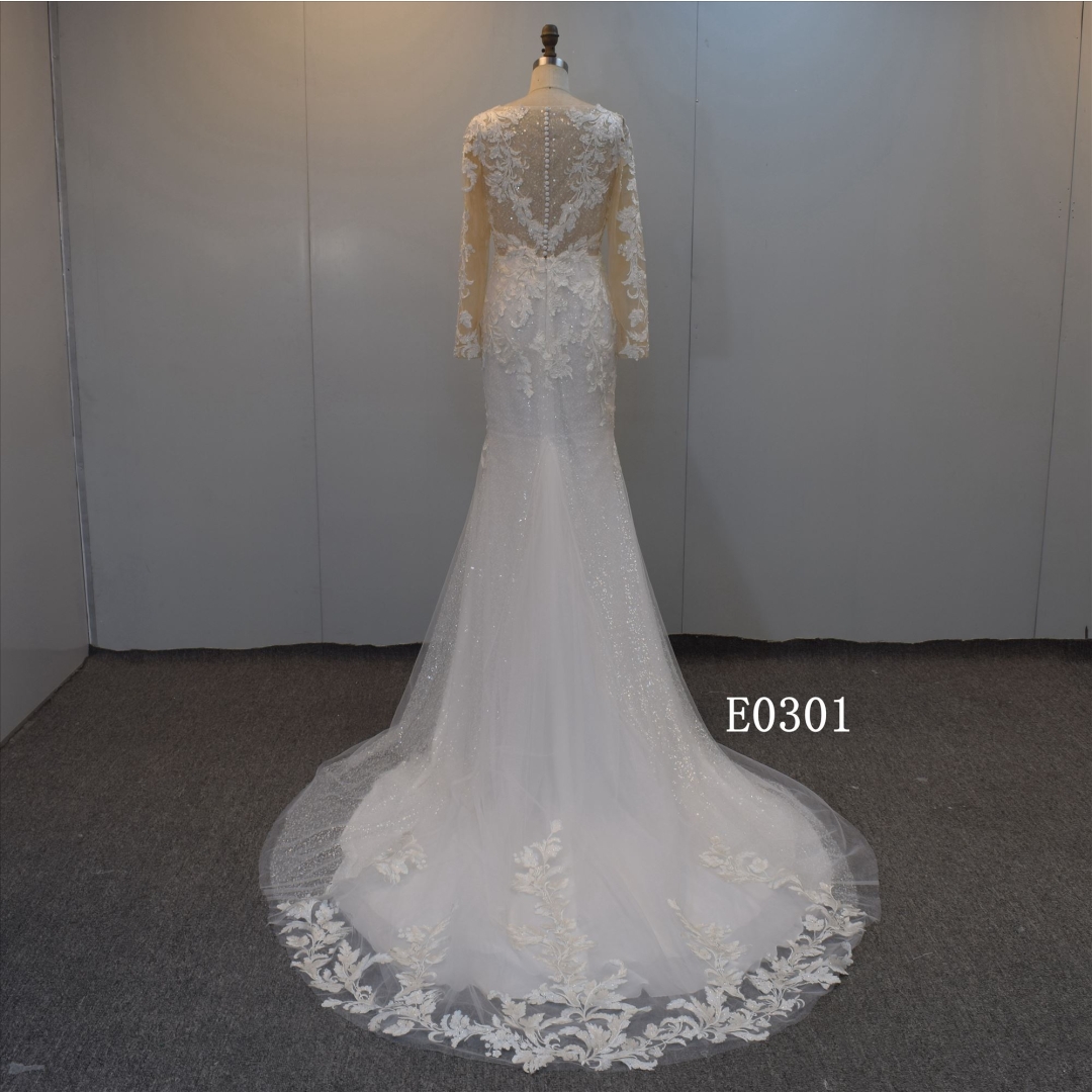 Charming V-Neckline Bridal Dress Long Sleeves Bridal Dress Tulle Wedding Dress