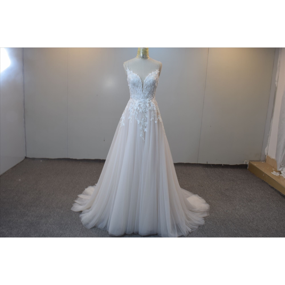 Blusher Hot Sell A Line Bridal Gown With Beading Straps Wedding Gown