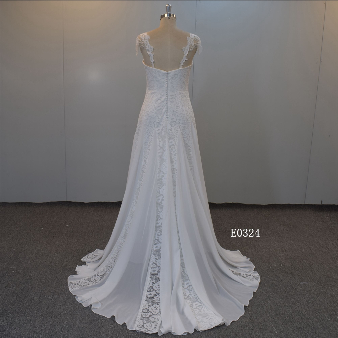 Ceremonial Chiffon Wedding Gown with Lace Bridal Dress