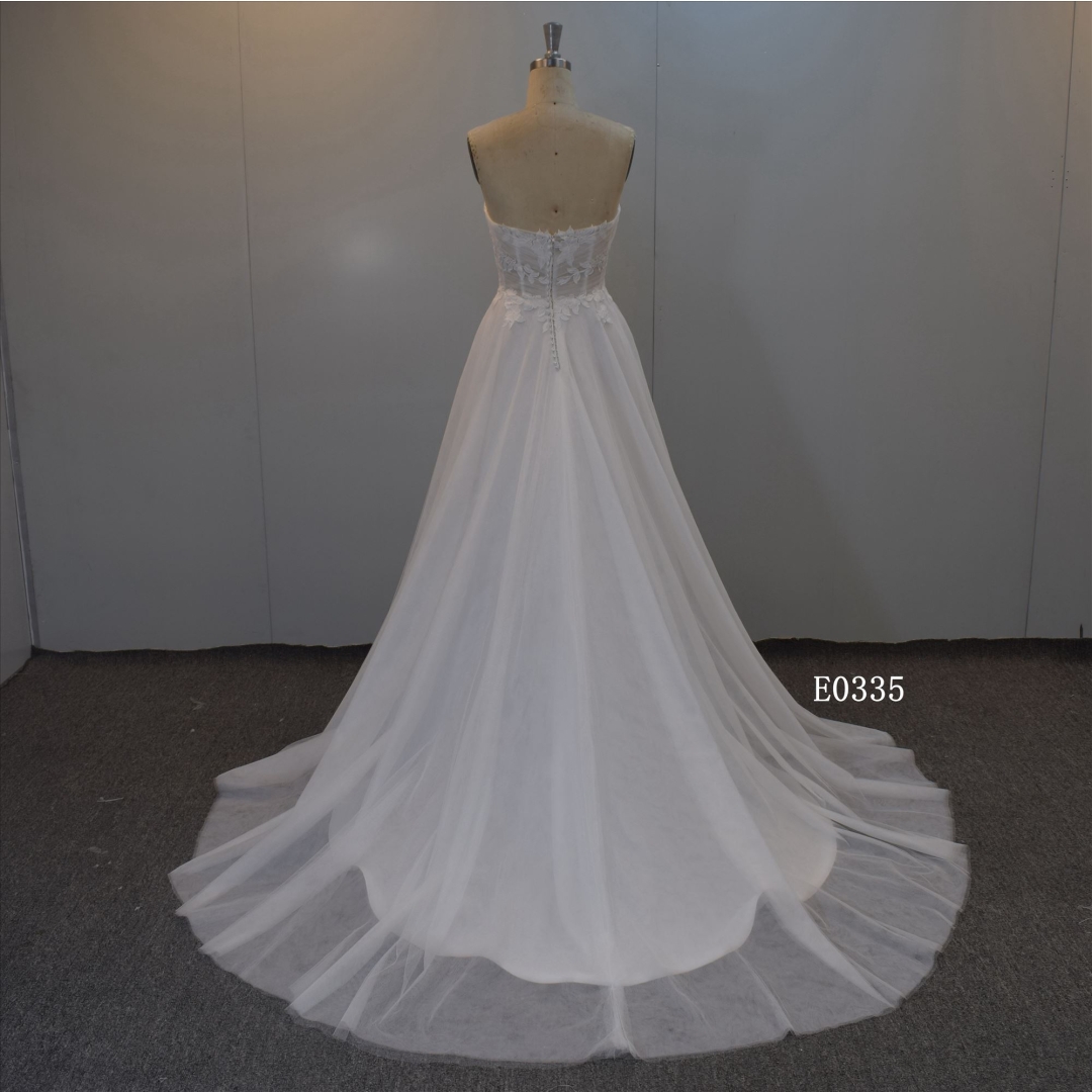 Ivory Tulle Strapless Wedding Dress Without sleeves Bridal Dress