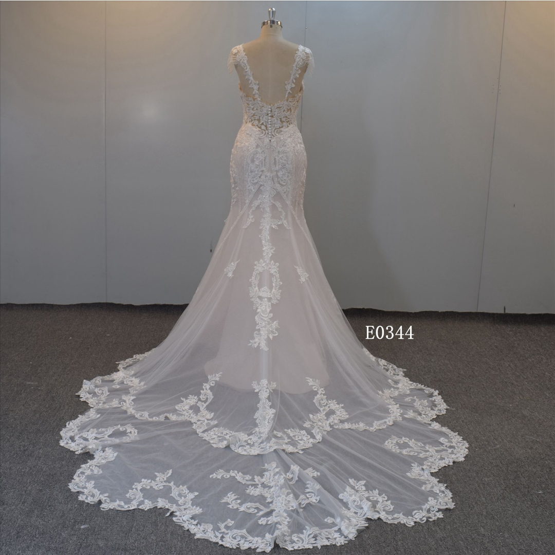 Custom Lace Appliqued With Sequins Mermaid Wedding Dress