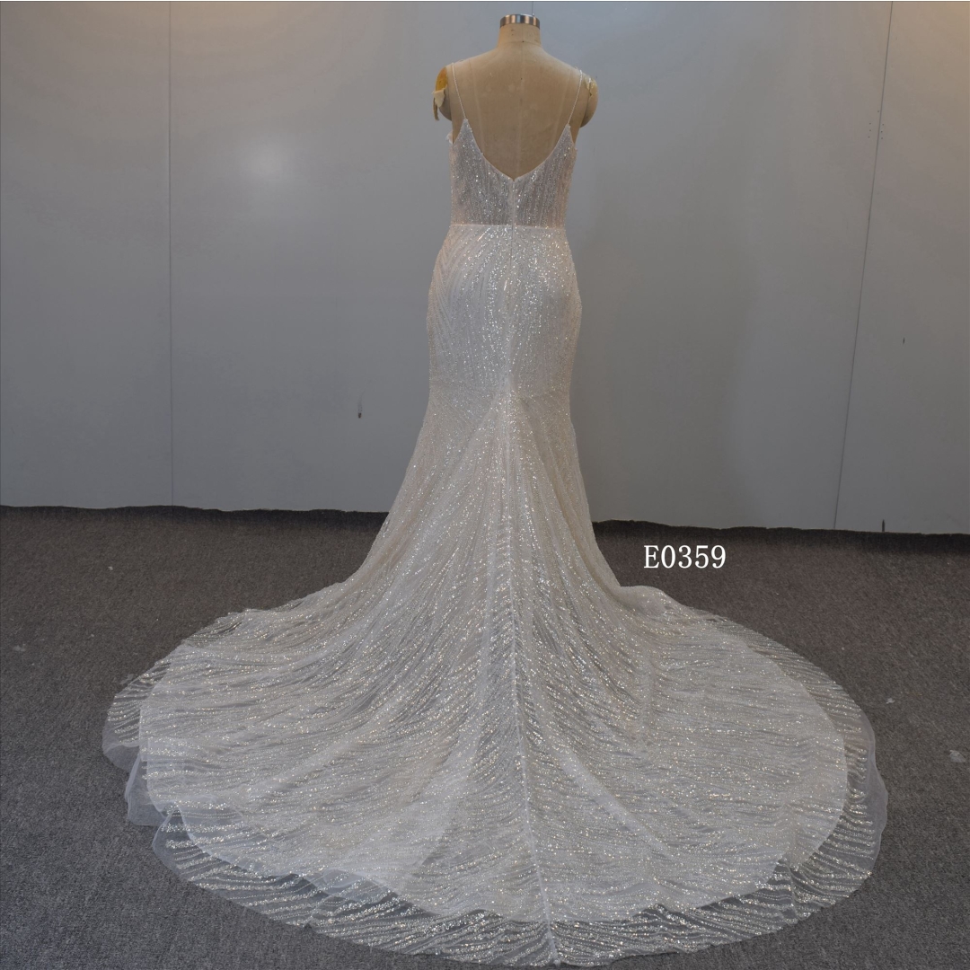 A-Line neckline beaded colorful sequined wedding dress