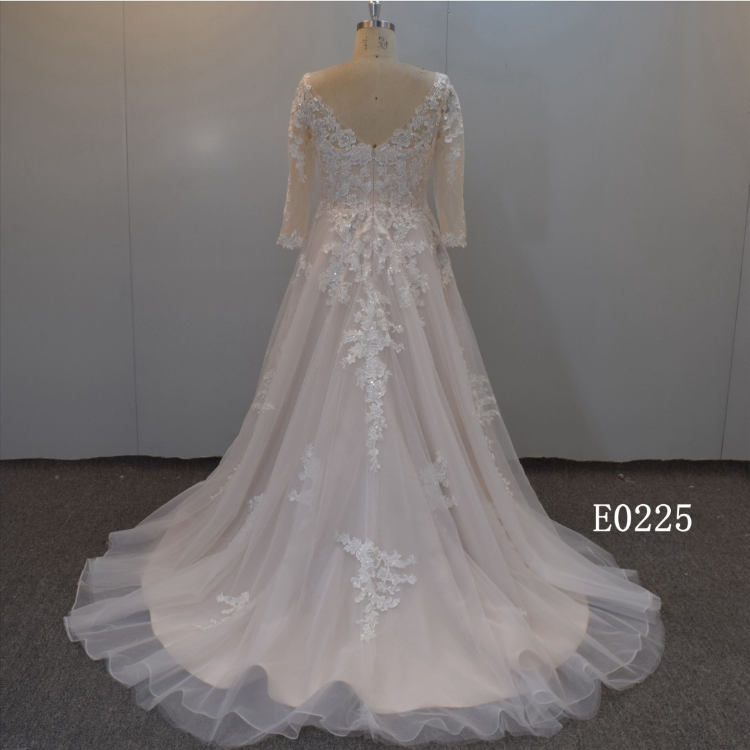 Plus Size Wedding Gown With Long Sleeve Ceremonial Bridal Gown