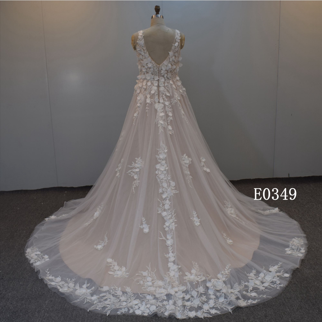 New Fashion 3D Flower Lace Wedding Dress