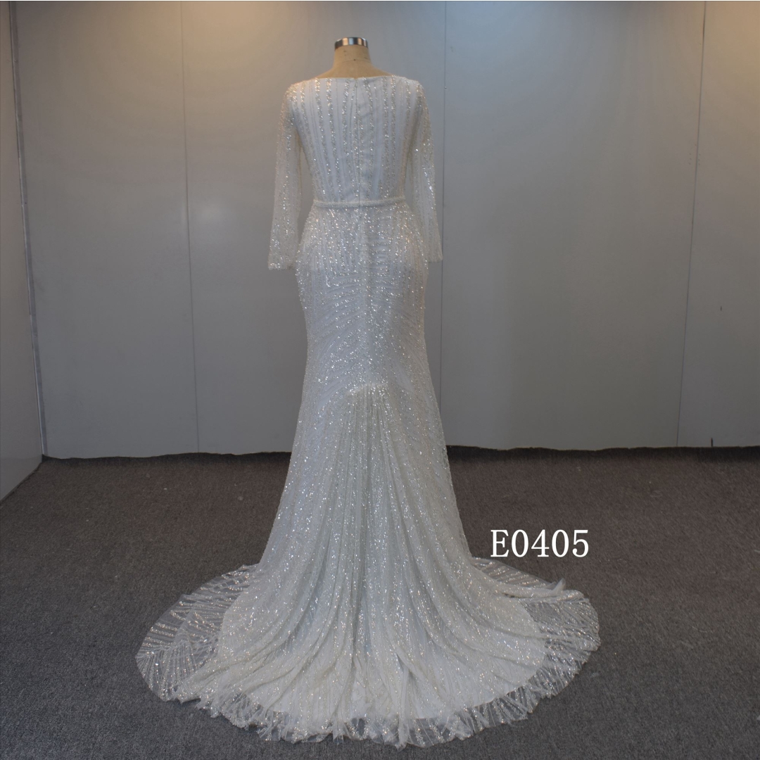 Luxury Shining Beads Wedding Gown With Square Collar Bridal Dress