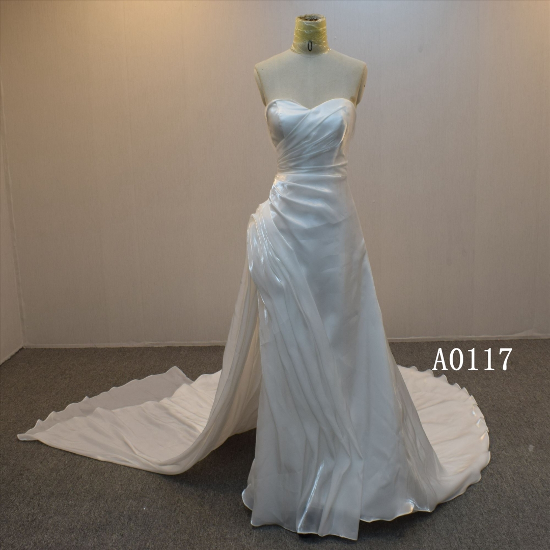 Guangzhou Pleats Wedding Dress Slit Bridal Gown For Wholesale