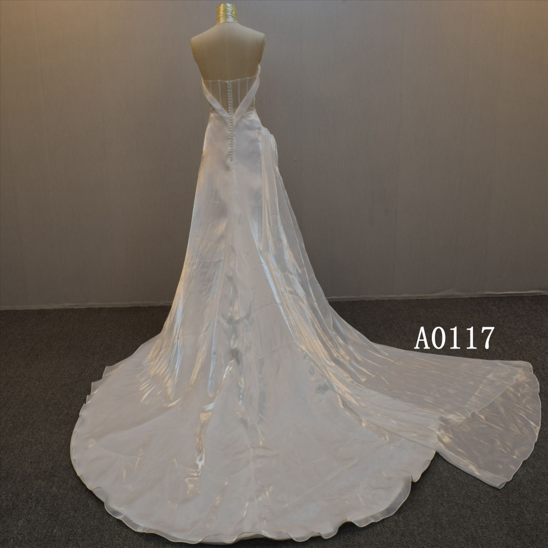 Guangzhou Pleats Wedding Dress Slit Bridal Gown For Wholesale