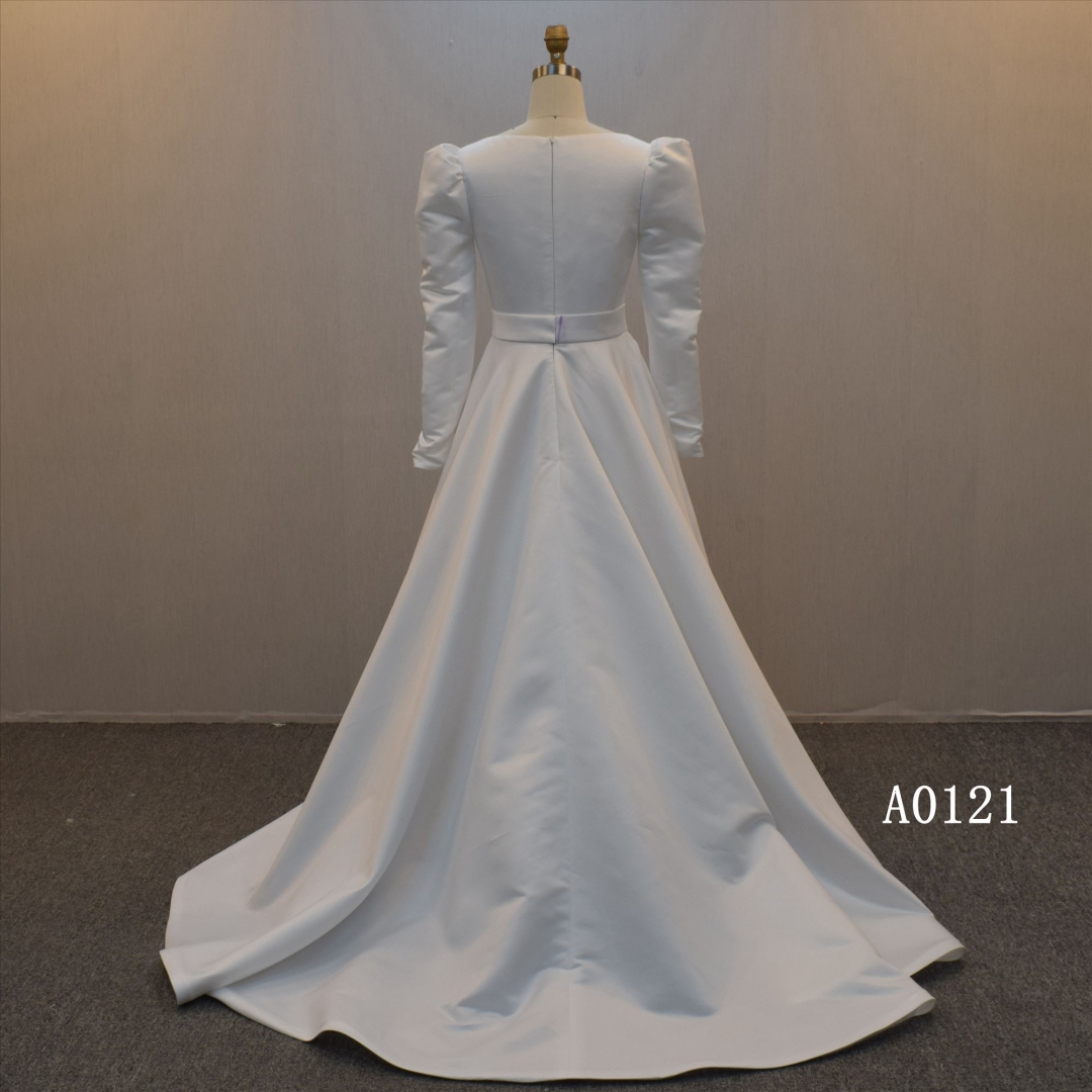 Satin A Line Bridal Dress With Long Sleeveless Simple Wedding Dress