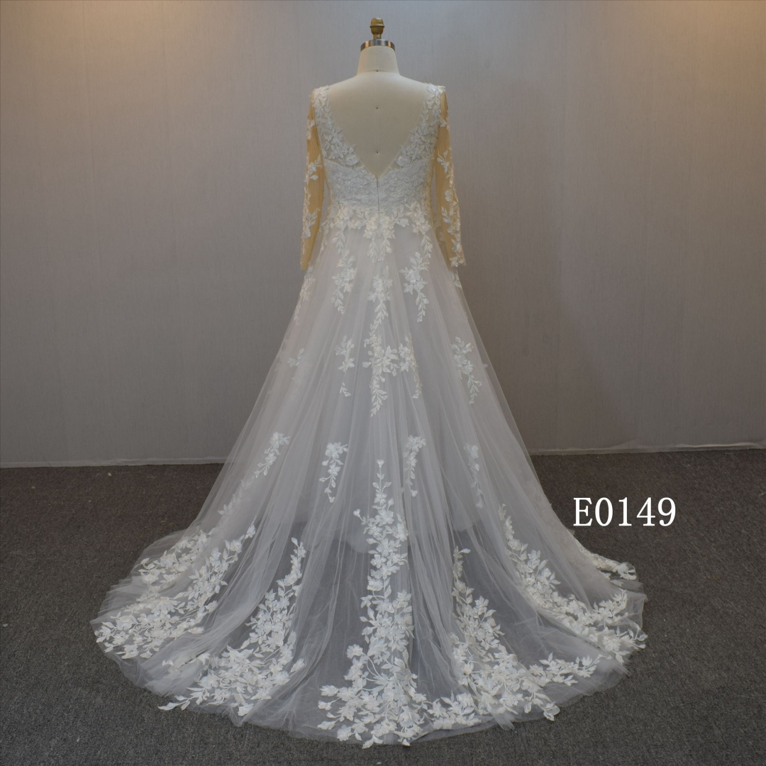 High Quality Long Sleeveless Tulle Wedding Dress A Line Bridal Wedding Dress