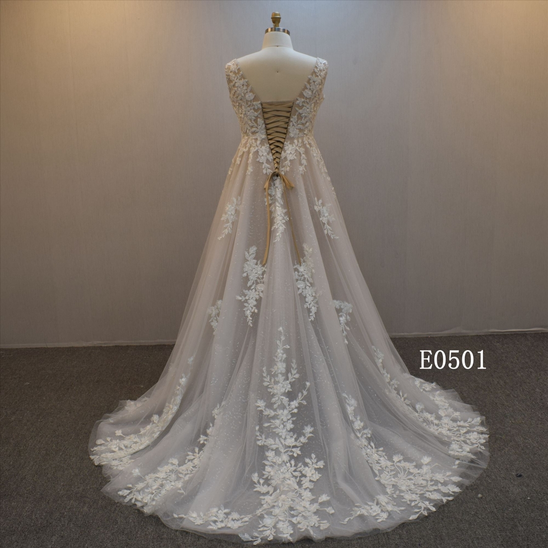 Customized Plus Size Wedding Dress A Line With Lace Applique Bridal Gown