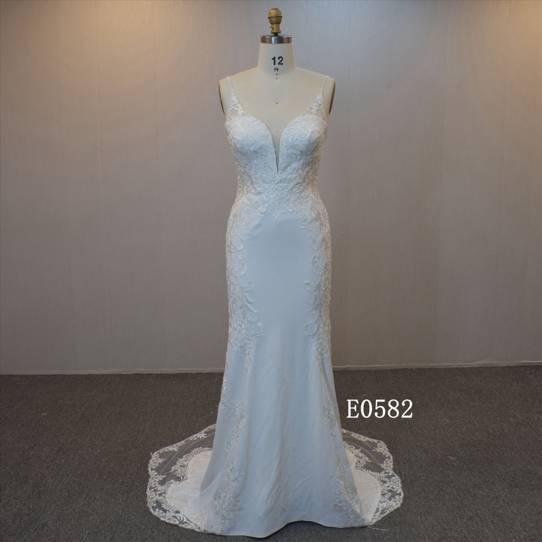 Beaded Spaghetti Straps bridal dress Backless wedding dress for women