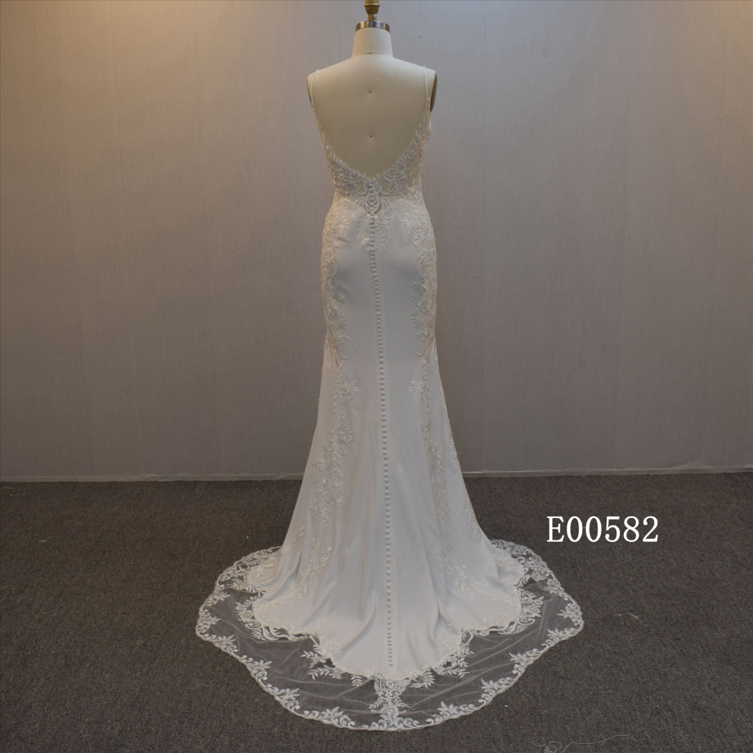 Beaded Spaghetti Straps bridal dress Backless wedding dress for women