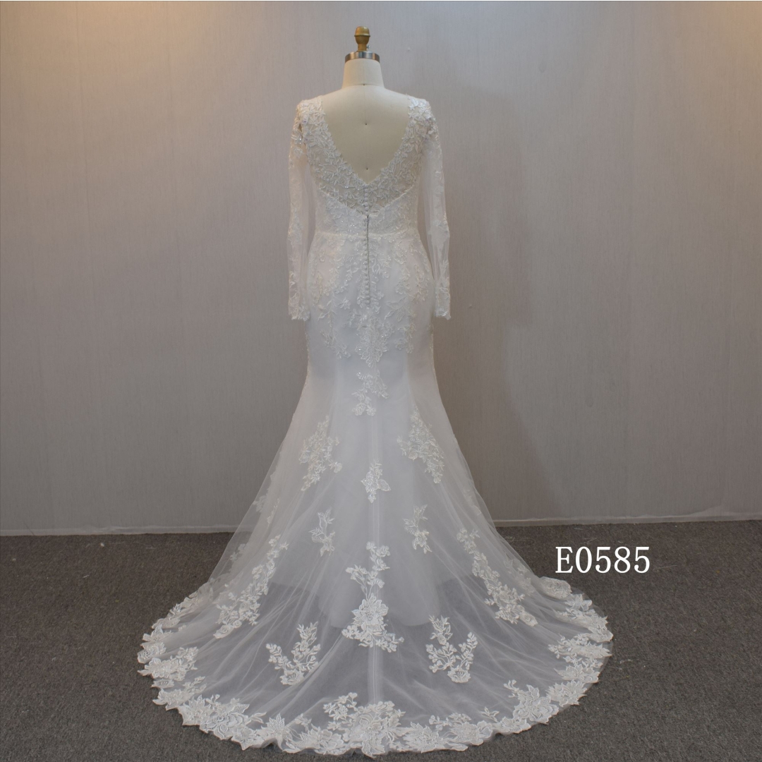 Long Sleeves Mermaid wholesale wedding dress Zipper Back Wedding Gown