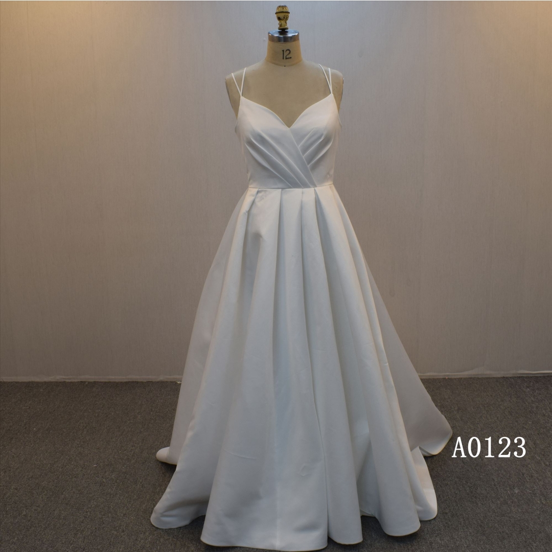 New Satin A Line Wedding Dress Zipper Back Pleats Bridal Dress