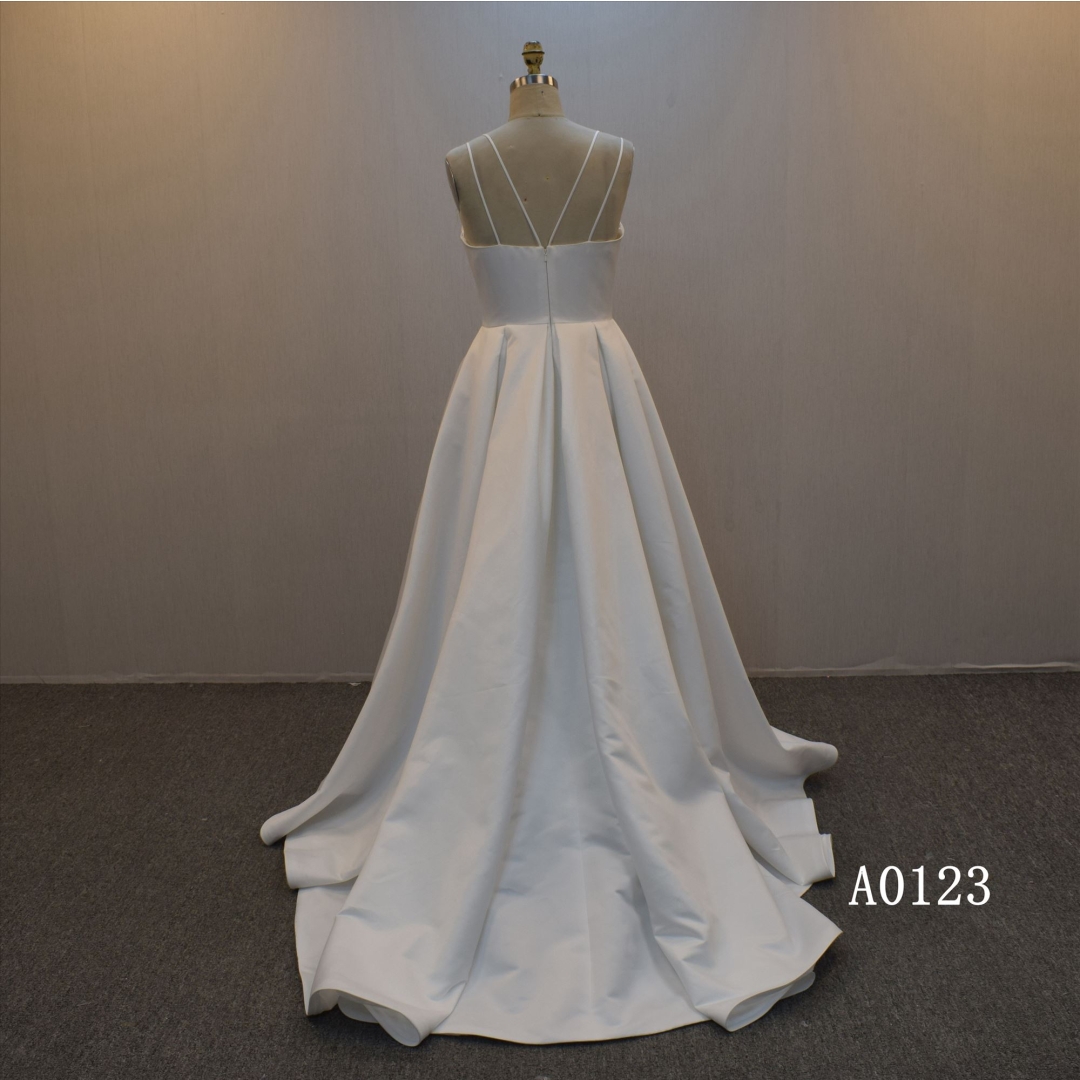 New Satin A Line Wedding Dress Zipper Back Pleats Bridal Dress