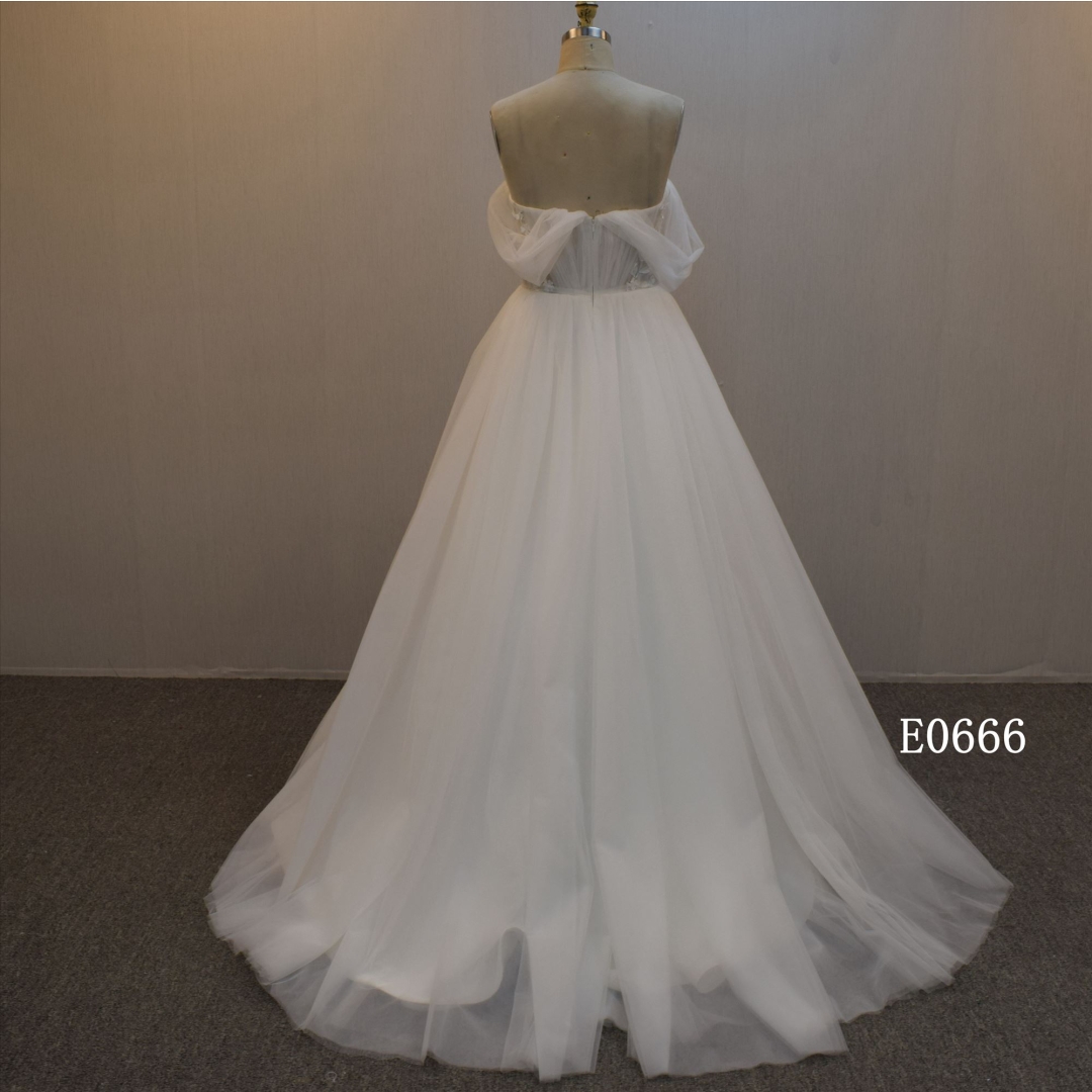 Ivory Elegant Bridal Dress Off shoulder A Line Wedding Dress