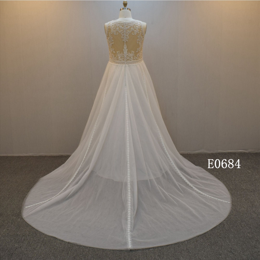 Customized Plus Size Wedding Dresses  A line wedding dress with beaded  spaghetti straps