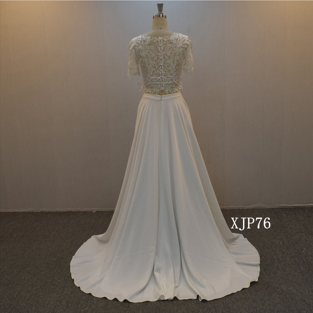 Two Sets A line Bridal Dress wholesale short sleeves wedding dress in Guangzhou