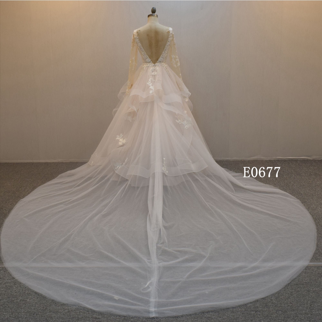 Wholesale A Line Customized Long Sleeve Bridal Dress