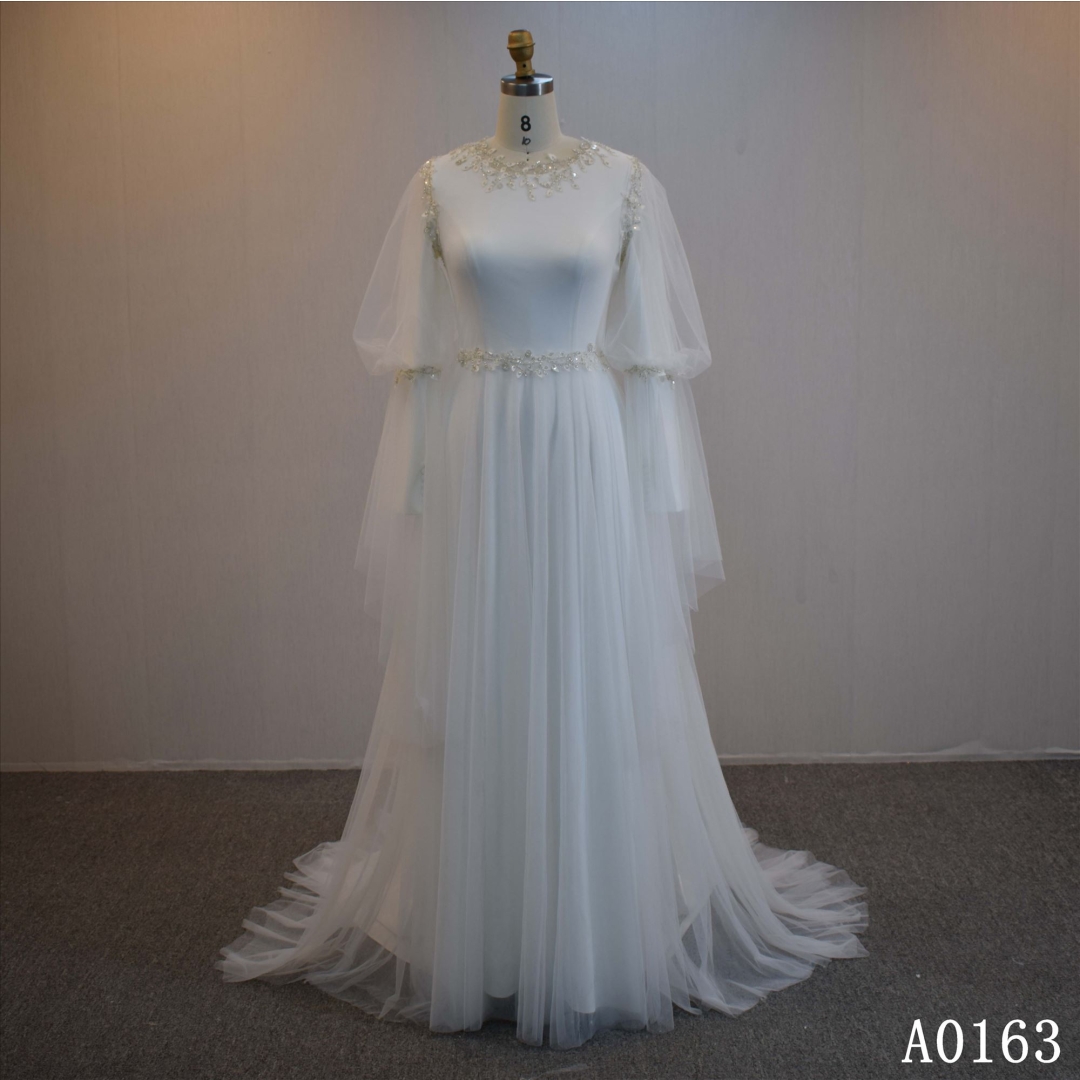 A Line Long Sleeve Bridal Dress