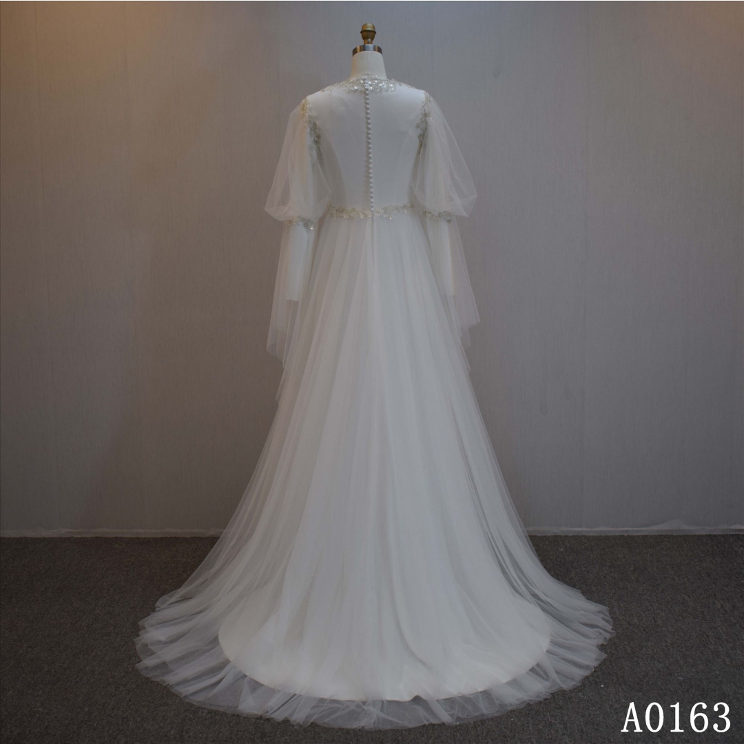 A Line Long Sleeve Bridal Dress
