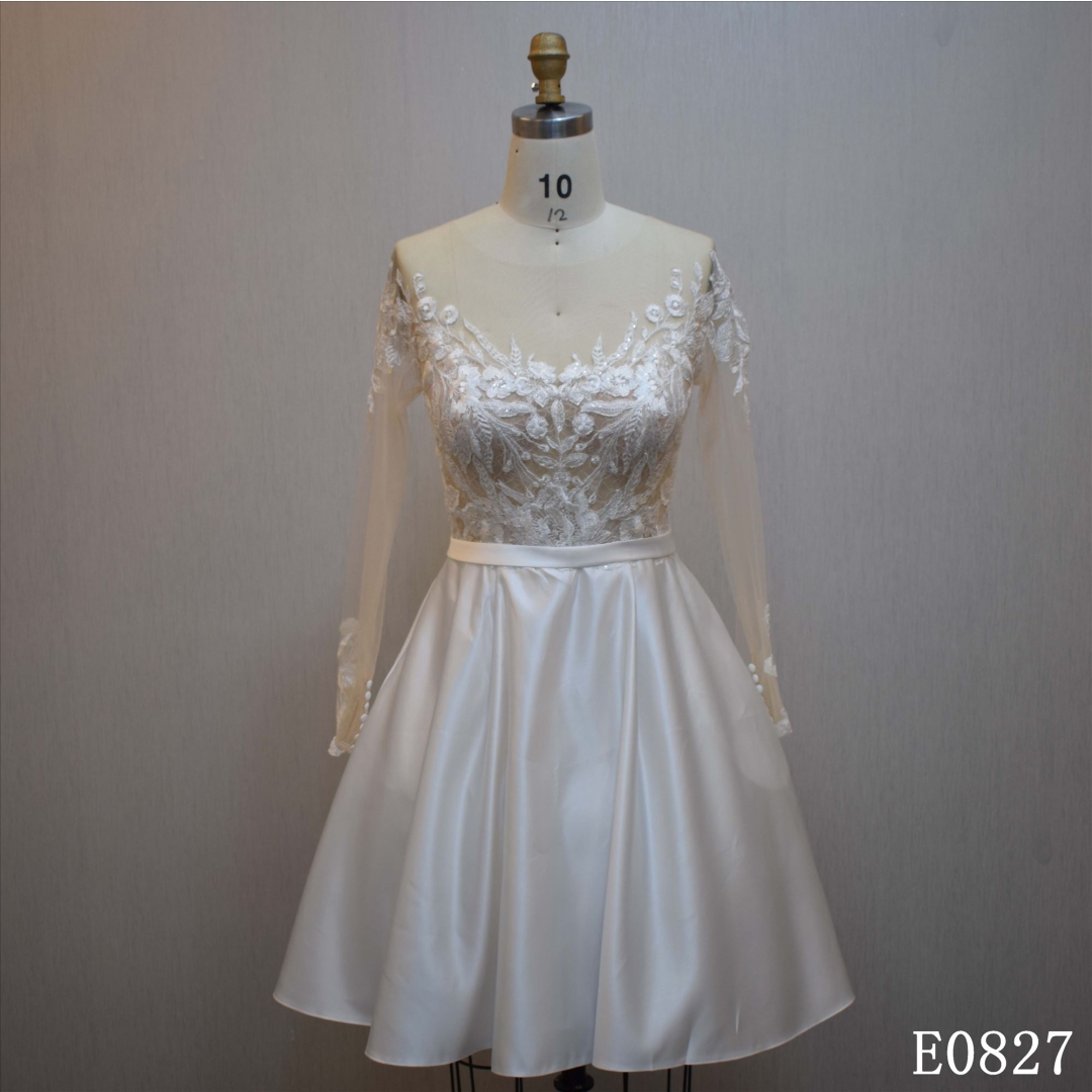 Short Skirt Long Sleeve A Line Bridal Dress