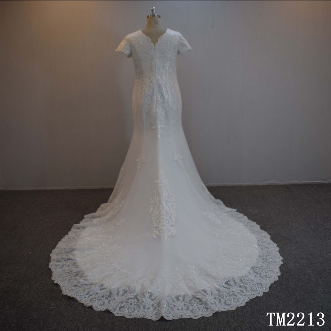 Stock Dress Short Sleeve Bridal Dress