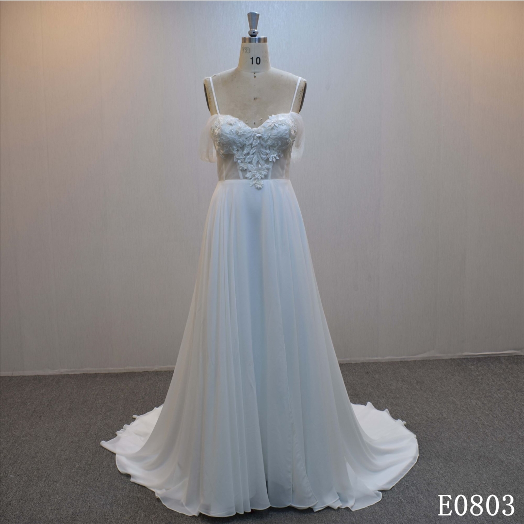 Guangzhou factory made simple chiffon bridal dress