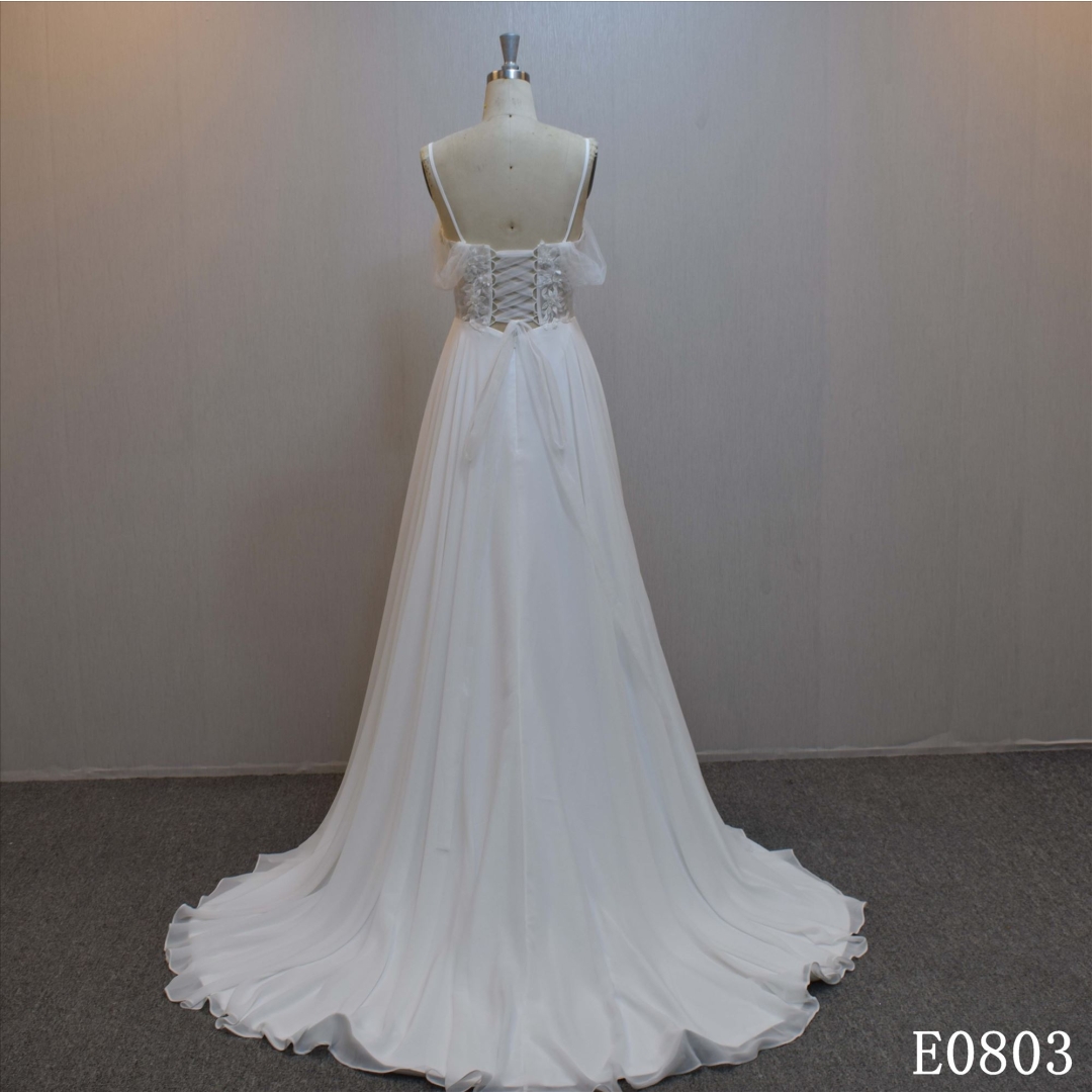 Guangzhou factory made simple chiffon bridal dress