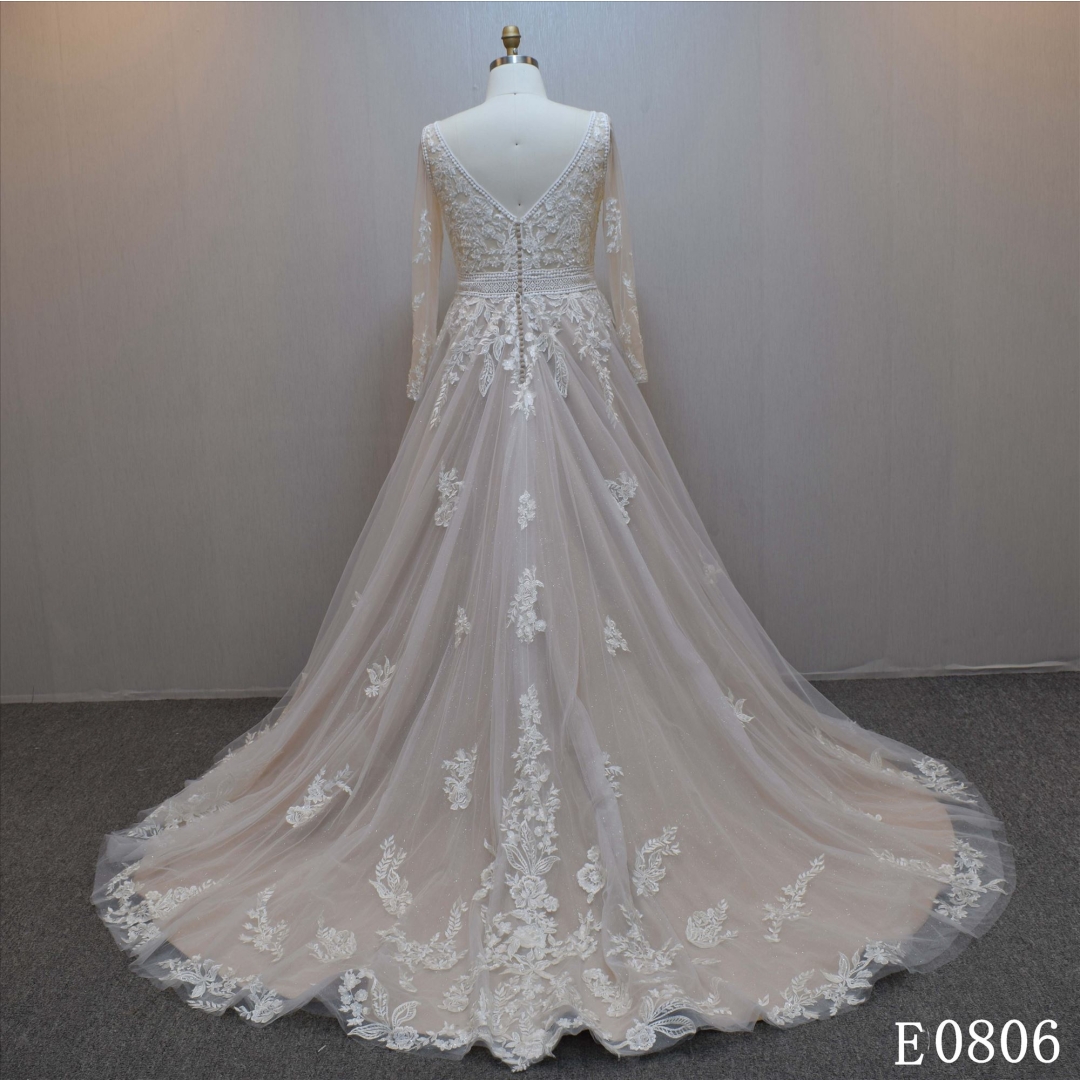 Plus size A- line bridal dress guangzhou factory made elegant Applique bridal dress
