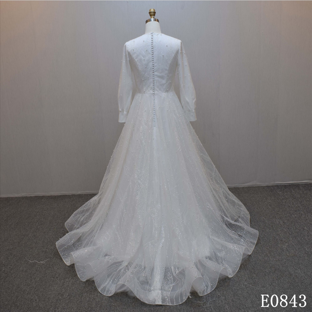 Plus size A-line bridal dress guangzhou factory made elegant pearl bridal dress