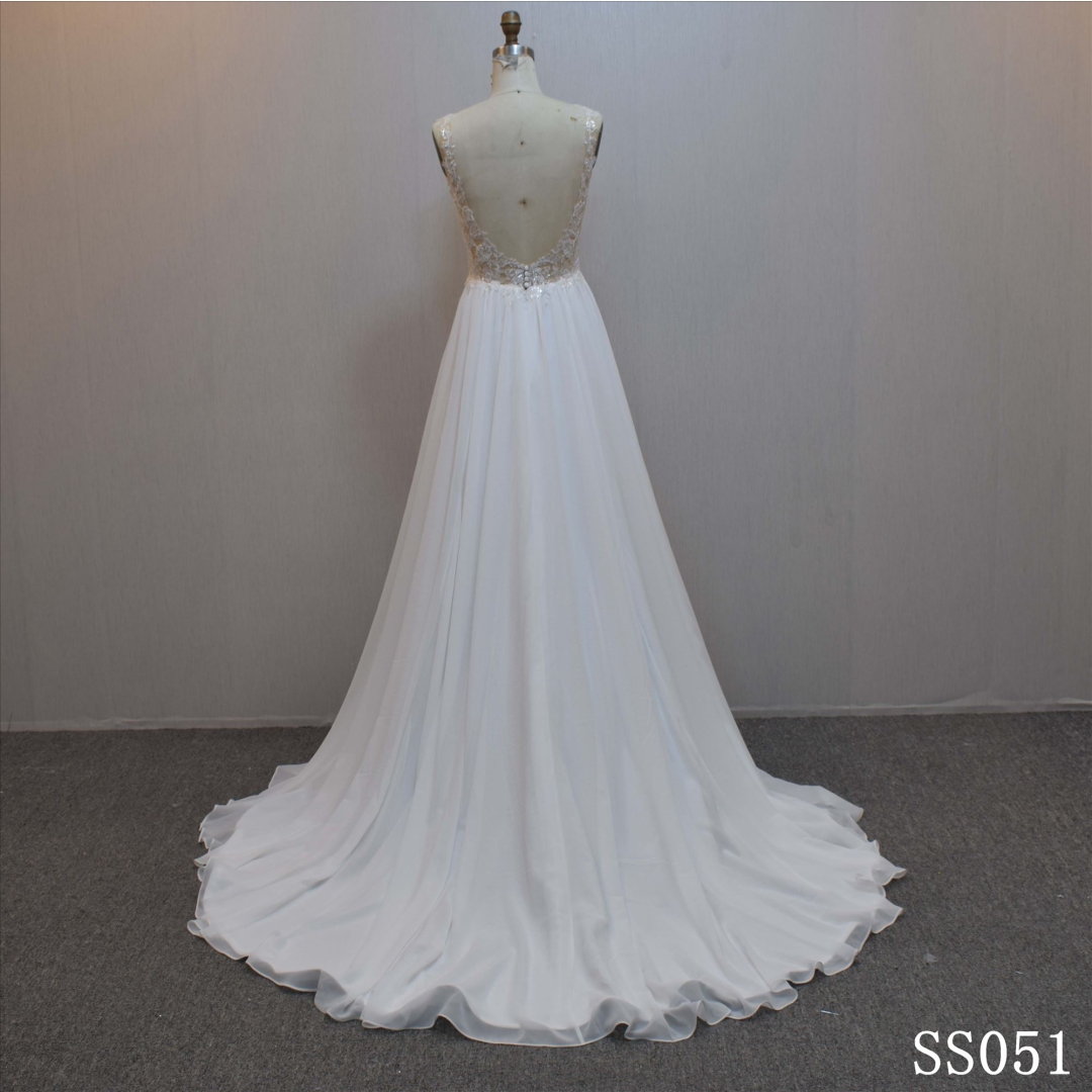 Tulle A-line bridal dress guangzhou factory made elegant Illusion bridal dress